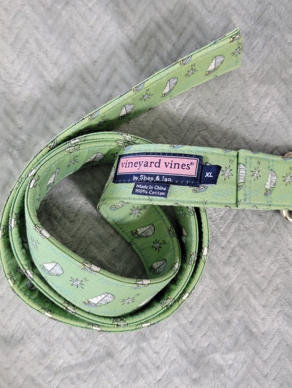Vineyard Vines Men’s XL Green Sailboat Nautical D-Ring Belt 1.25" Adjustable